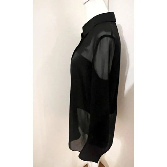 SM Woman's INC Black Long Sleeve Button Down Shirt Sheer Panels Collared - Picture 4 of 11